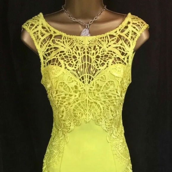 Lipsy Dresses Lipsy Yellow Bodycon Dress Lace Applique Lime Party